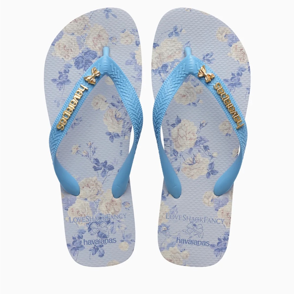 9/10 Love Shack Fancy x Havaianas Light Blue Floral Flip Flops